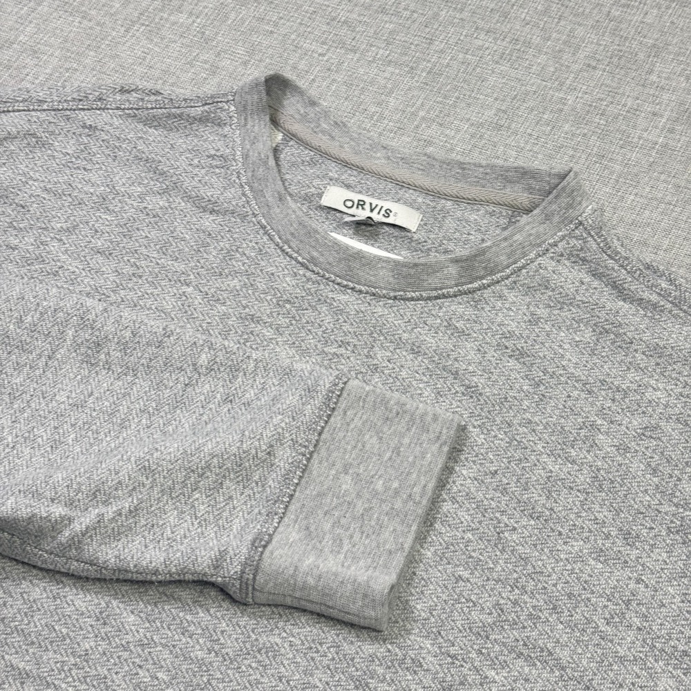 Orvis Sweatshirt Mens XL Gray Herringbone Fleece Pullover Crew Neck Logo